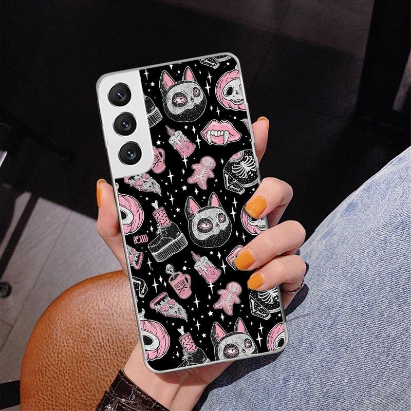 Pink Cat Skull Sorceress Witch Phone Case For Samsung Galaxy S24 S25 Edge S26 Ultra S23 S22 S21 Plus S20 FE + Personalized Print