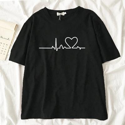 Heartbeat  Women Black T Shirt Girl Harajuku 90S Korean Style Graphic Tops Female Y2K Kawaii Lady T-shirt,Drop Ship