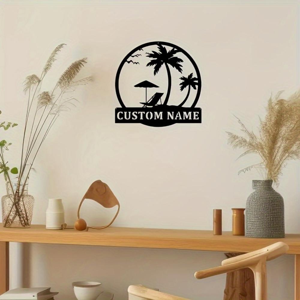 Vintage Bohemian Palm Tree Metal Sign Wall Art Decor for Indoor Outdoor Use