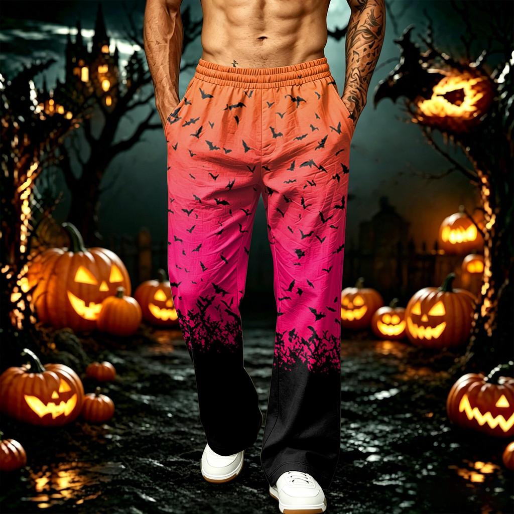Men's Halloween Printed Sweatpants with Pockets Loose Fit Jogger Pants for Sports
