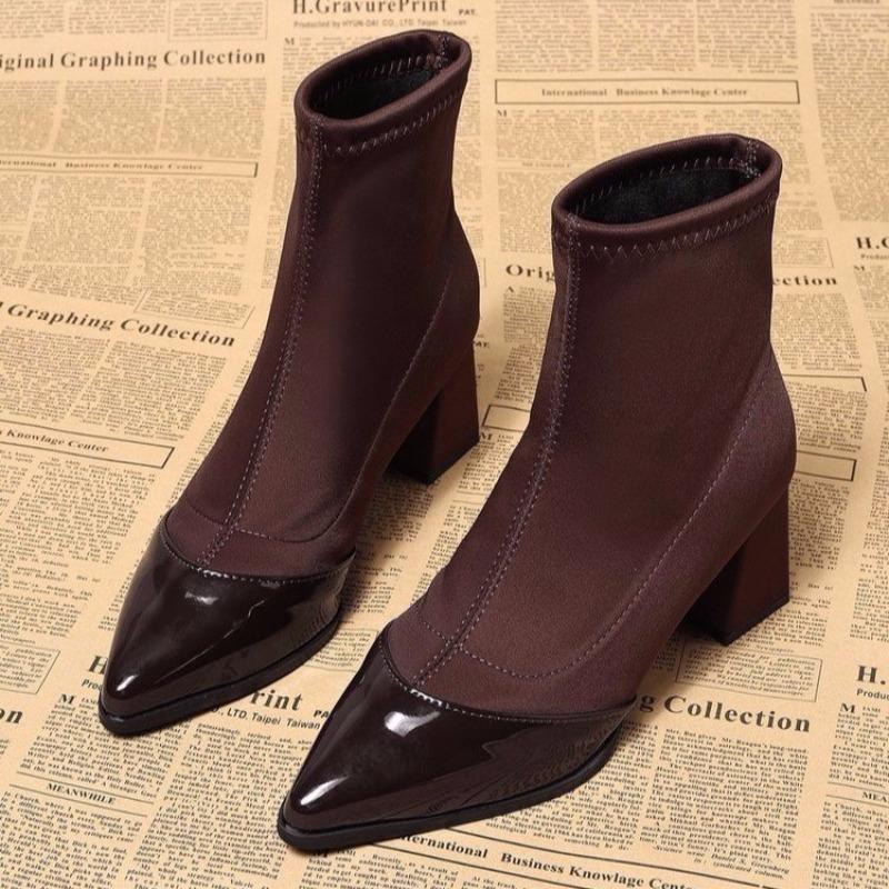 Fashion Fashion Boots Autumn New Style Pointed Toe Splicing Suede Non-slip Wear-resistant Thick Heel Short Boots