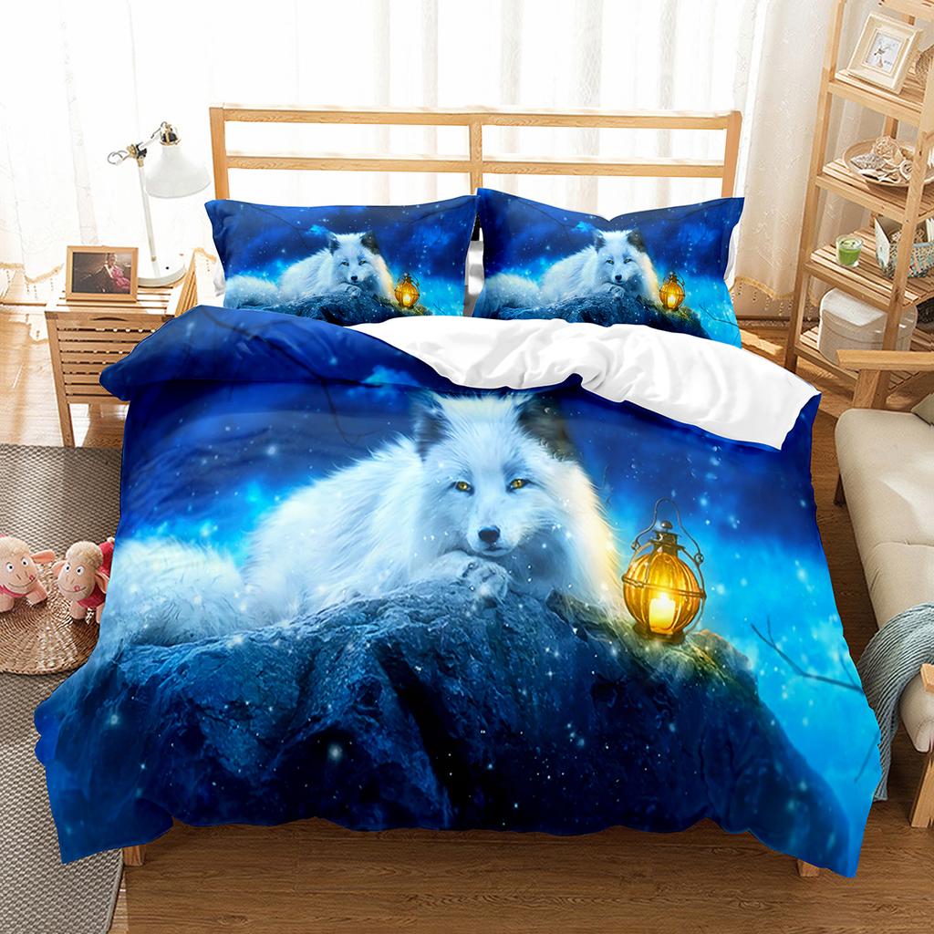 Fox Duvet Cover Set Cartoon Cute Fox Polyester Comforter Cover King Queen Full Size For Kid Boy Girl Bedding Set With Pillowcase