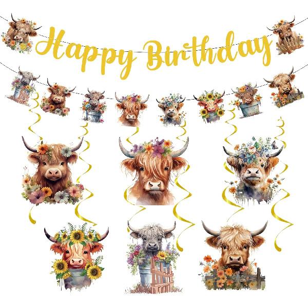 Horse Themed Birthday Party Decorations - NOVBAUB 21PCS Cowgirl Happy Birthday Party Decorations Banner Hanging Swirls Western Cowgirl Hat Boots