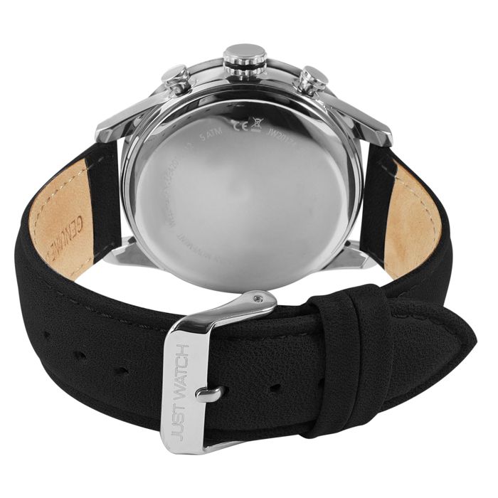 Watch - Caspian - Black Leather - 44 Mm Silver Case - 5 ATM Water Resistance