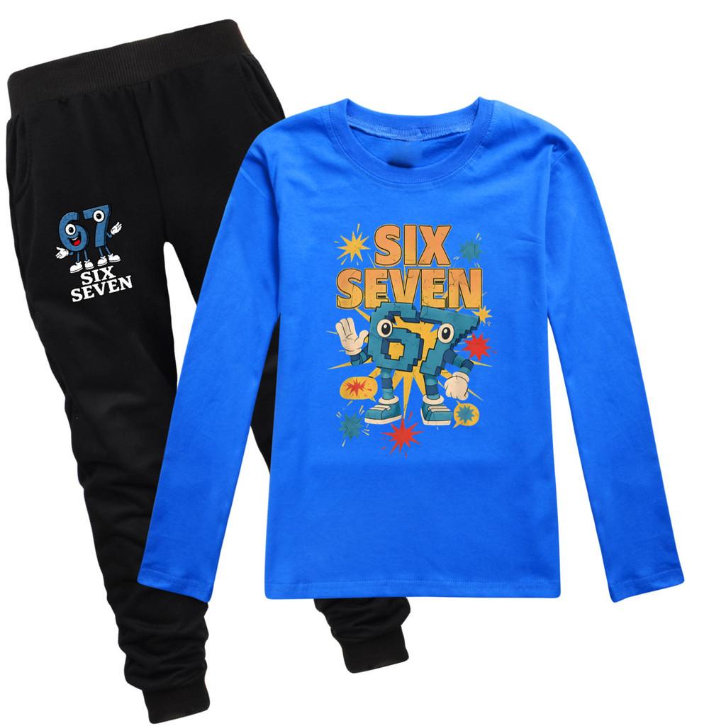 5262 Kinder Jungen Mädchen Steal a Brainrot 67 Aufdruck T-Shirt Hose Kleidung Set