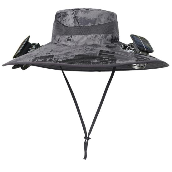 Yousheng Fisherman Hat Outdoor Fishing Hat with Moisture-Wicking Mesh Design Waterproof Coating Wide-Brimmed Dual-Power Solar Fan Hat