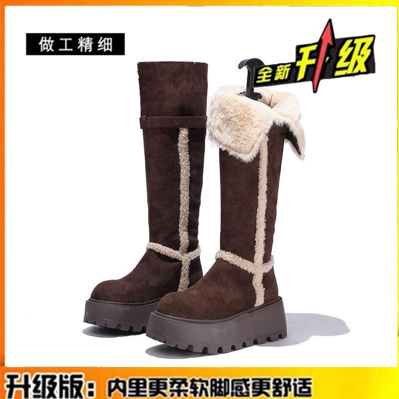 Versatile but knee snow boots women's winter new velvet women's boots two wear thick-soled heightening warm high boots
