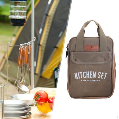 Camping Cookware Organizer Bag BBQ Cutlery Storage
