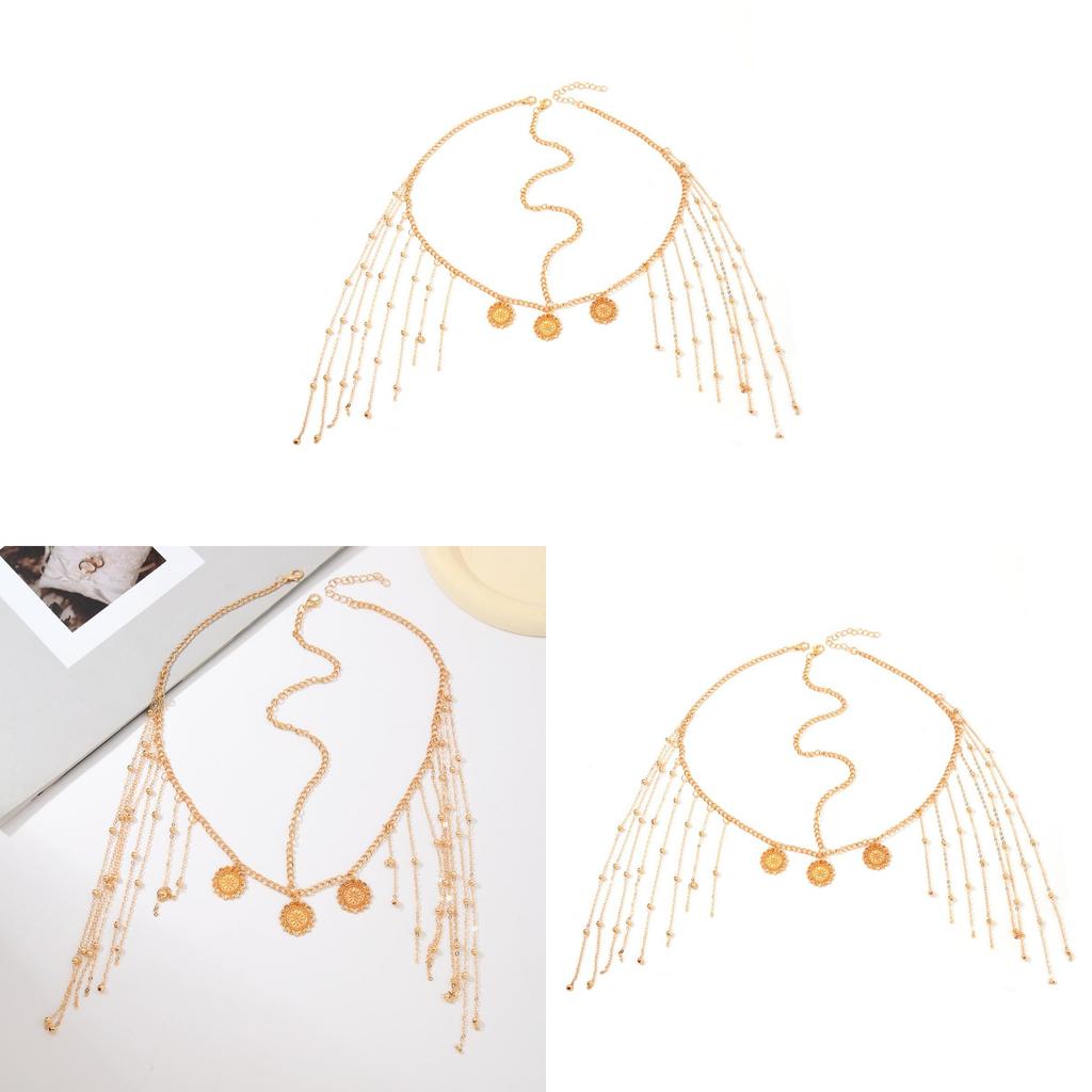 Geometric Gold Head Chain With Alloy And Dangle Tassels For Women Daily Accessories