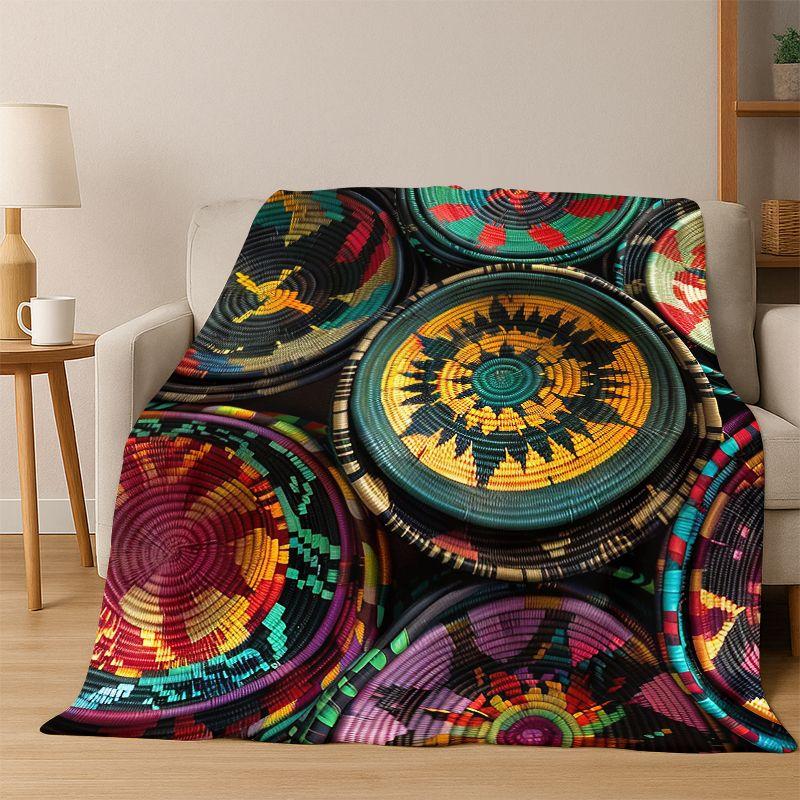 Äthiopien Blumen Gewebte Kunstkorb Mandala Flanell Decke Weiche Warme Überwurfdecke für Schlafzimmer Wohnzimmer Bett Reise Camping