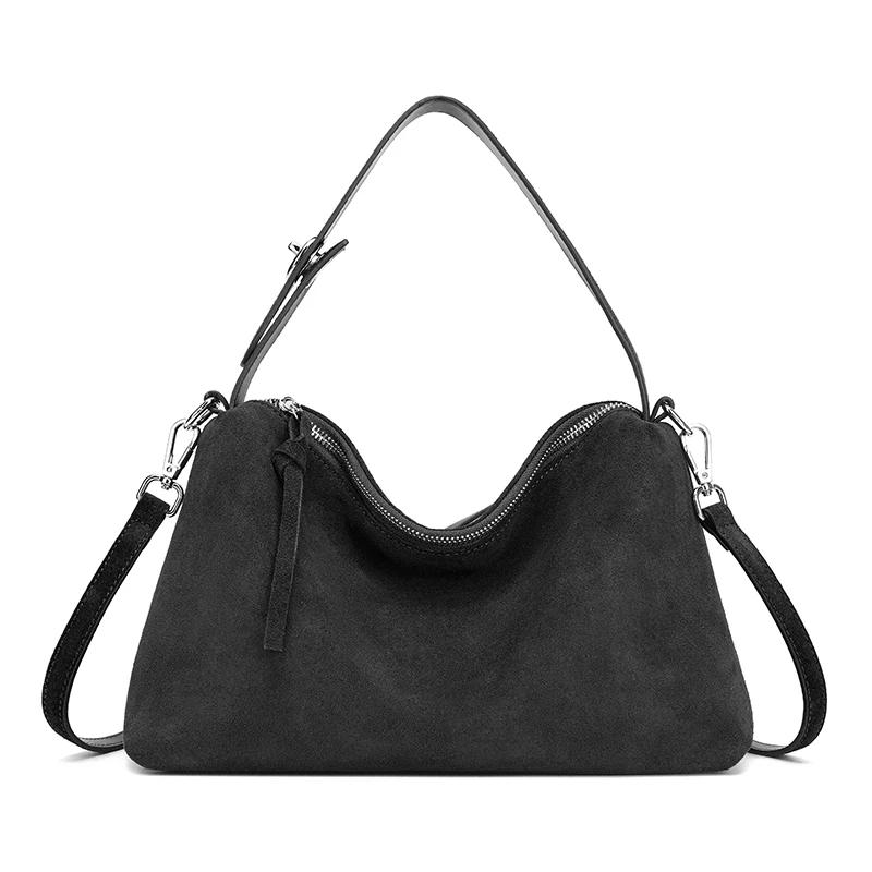 Women s Suede Cow Leather Shoulder Bags Crossbody Bag Big Bost Tote Soft Matte Suede Cow Leather Women s Handbag Shoulder Bag 34x14x20cm чёрный