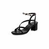 Black summer new temperament pearl sandals round head medium thick heel evening small high heel sandals women