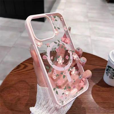 Floral Ultra-Clear Magnetic Circular Case For Samsung Galaxy S26 Ultra S24 S23 FE S25 Plus A17 A37 A57 A56 A55 A54 A07 A06 Cover