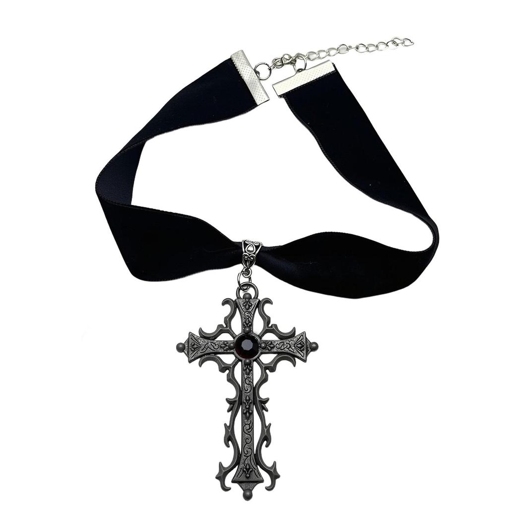 Gothic Velvet Choker with Retro Cross Pendant