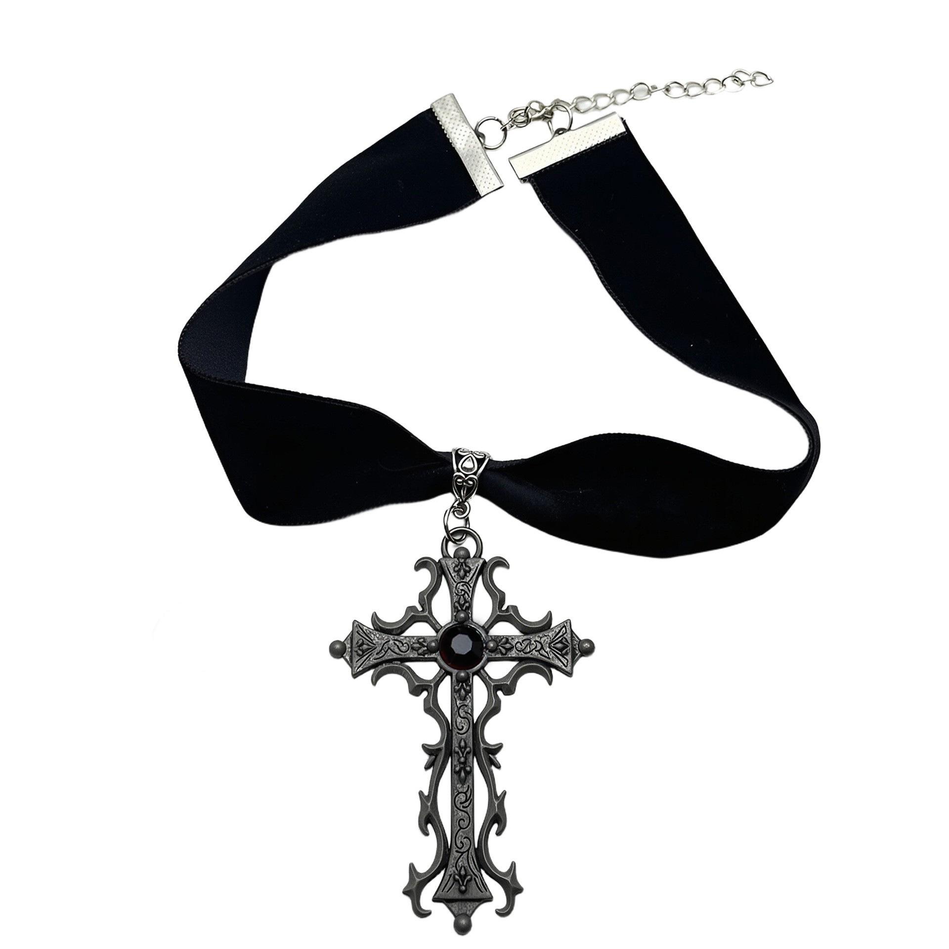 

Gothic Velvet Choker with Retro Cross Pendant