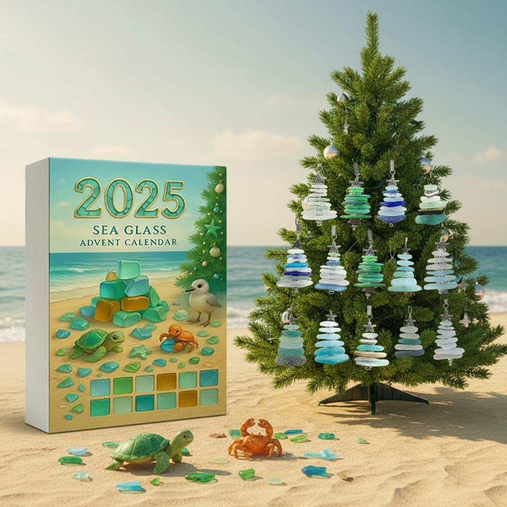 Sea Glass Christmas Tree Advent Calendar 2025 with 24 Mini Christmas Tree Ornaments Christmas Countdown Calendar for Tree Decor