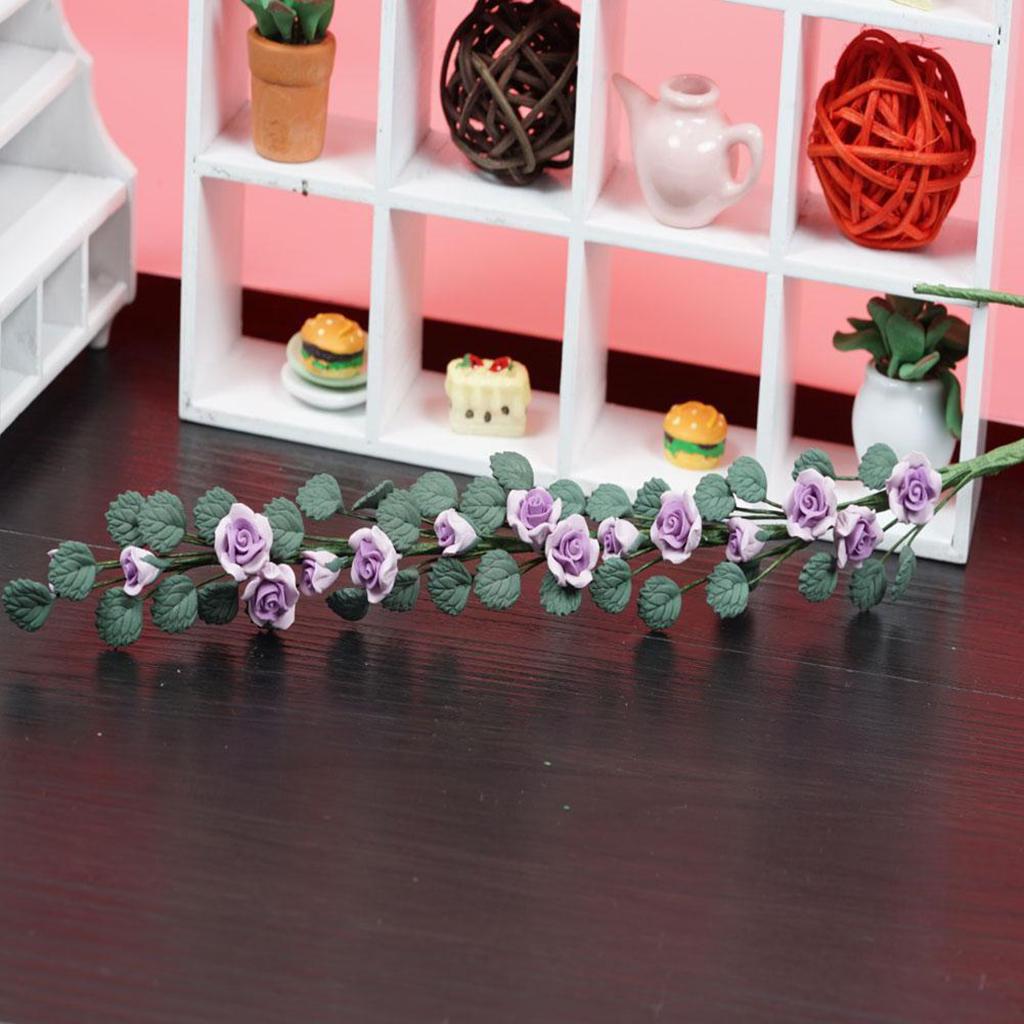 1//12 Dollhouse Miniature Pink Clay Rose Flowers Bouquet Bunch Decoration
