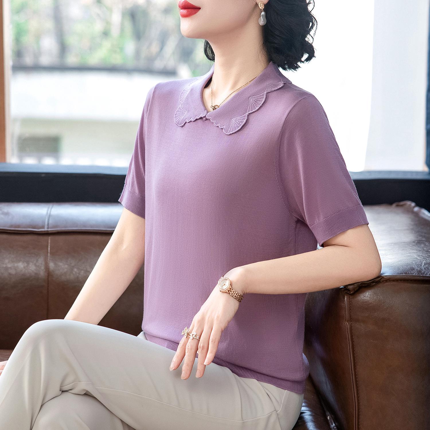 

Women s Trendy Ice Silk Knit Short-Sleeve T-shirt - Summer 2026 Stylish Loose Fit 4XL (Recommended 67.5-75 kg) фиолетовый