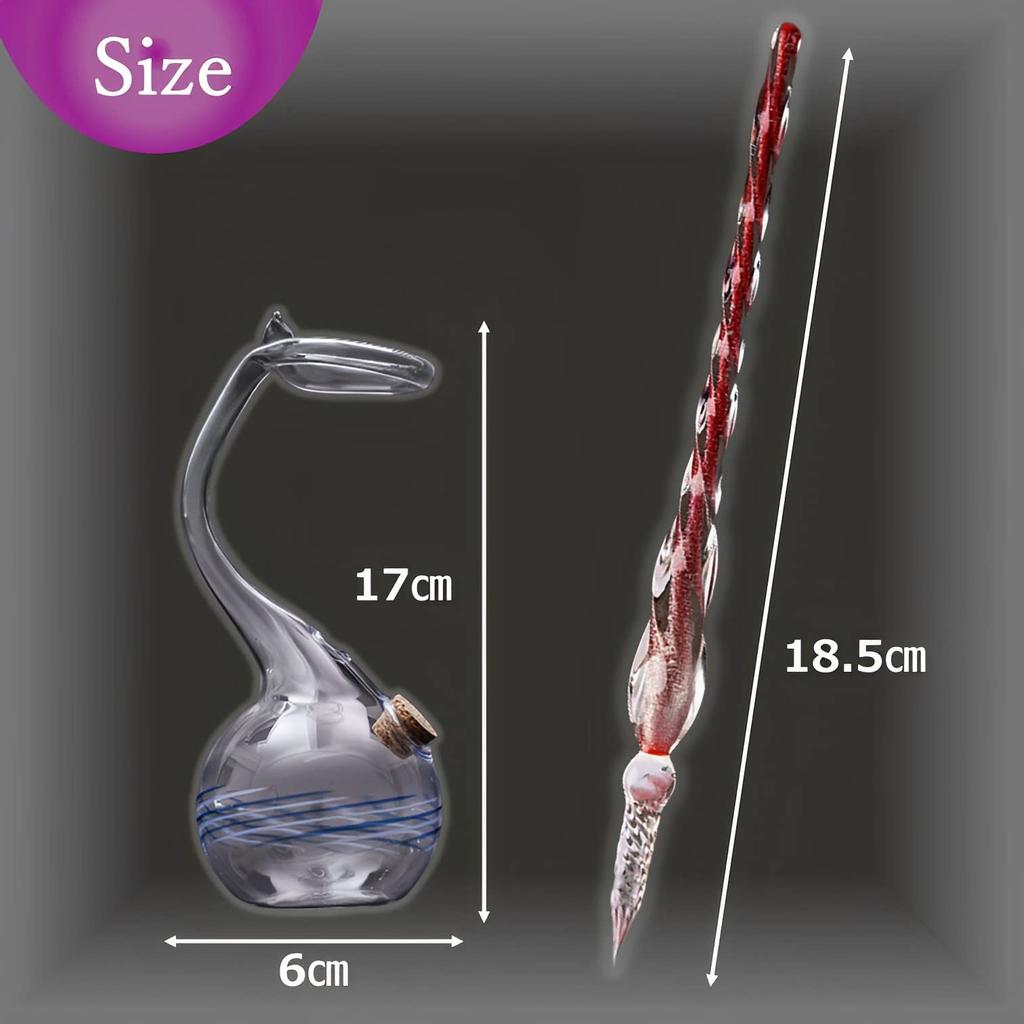 MIMIA Glass Bottle and Glass Pen Set for and Includes Dip Pen and Fountain Transparent Ink Bottle Signature, Calligraphy, Art, Painting, Decoration,