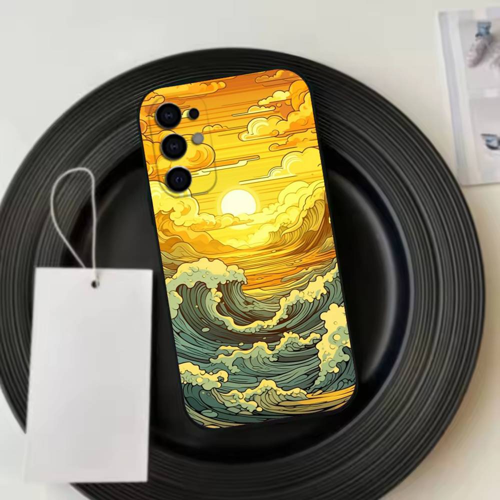Ukiyo  Ocean W-Waves Creative  Phone Case For Samsung S25,S24,S21,S22,S23,S30,Ultra,S20,Plus,Fe,Lite,Note,10,Black Cover