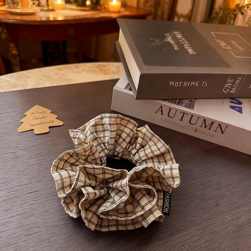 2025 Retro Plaid Fabric Hair Tie - Large Grid Ponytail and Bun Accessory