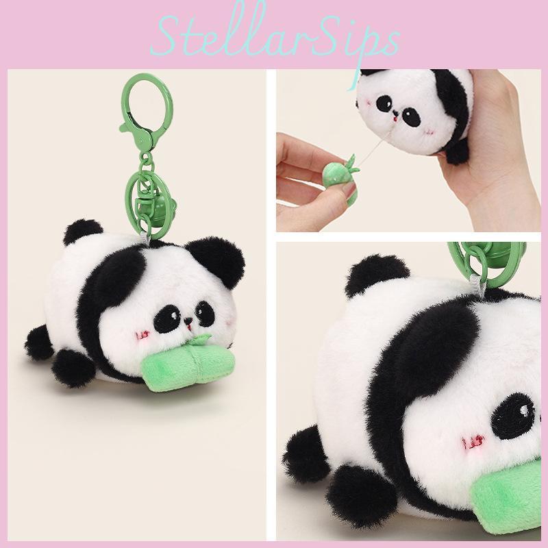 Charming Plush Panda Hanging Keychain For Cute Bamboo Eating Gift And Accessory