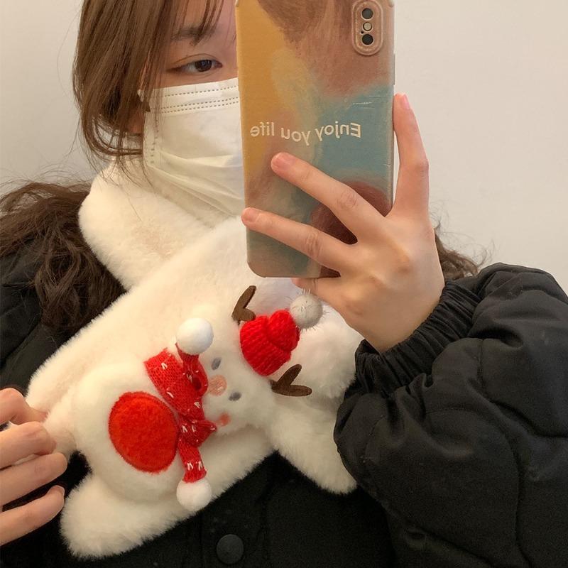 Mignon bonhomme de neige de Noël gants en peluche automne et hiver chauds moelleux froid cou nouvel écharpe