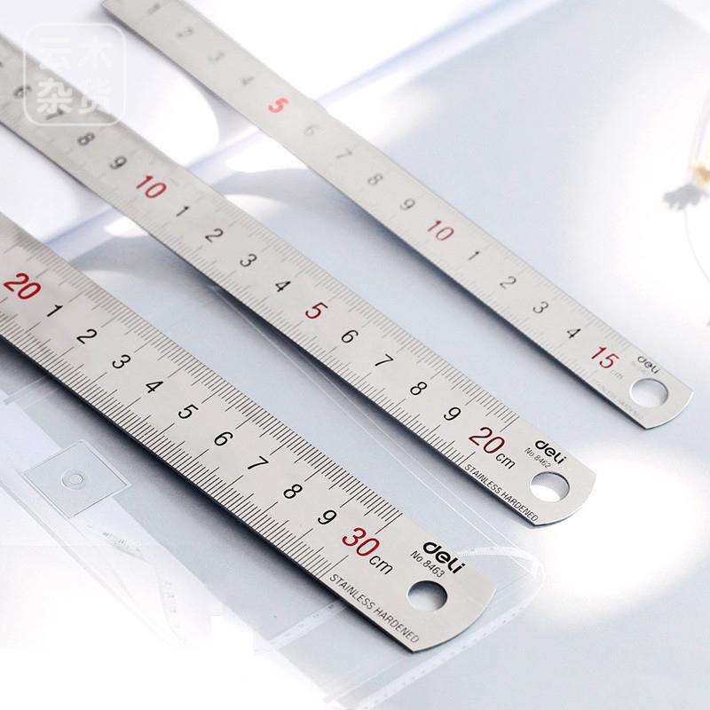 Deli 1pcs Metal Ruler 15cm 20cm 30cm Stainless Steel Straight Ruler Measuring Scale Ruler Art Accessories Office School Supplies
