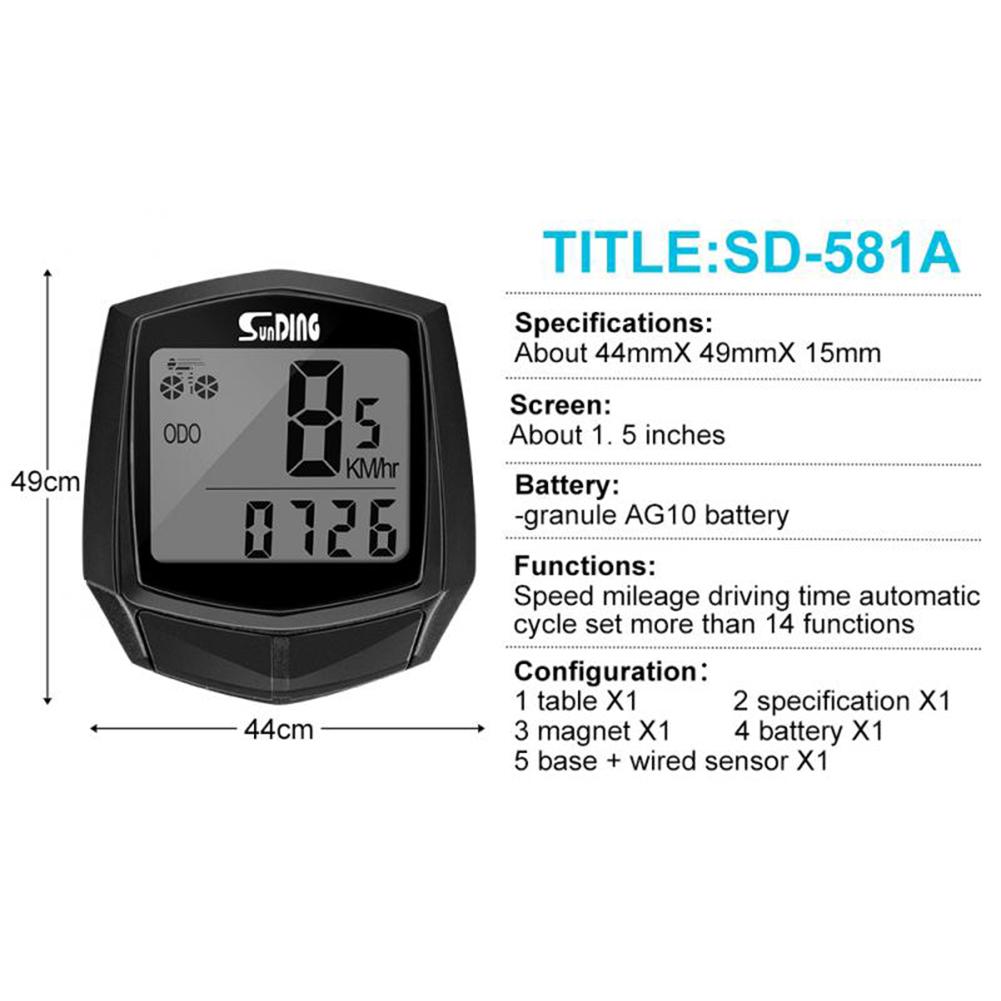 Sd-581 1,5 İnç Bisiklet Kablolu Kilometre Saati Kod Tablosu Çok Fonksiyonlu LCD Arkadan Aydınlatmalı Ekranlı Su Geçirmez Hız Ölçer