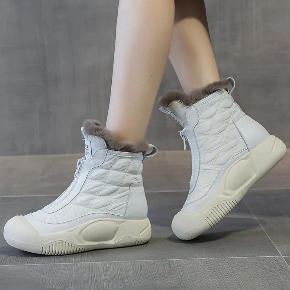 Fashion Platform Shoes Winter Warmth 2025 New Thick Soled Plush Cotton Shoes Womens Shoes Genuine Leather Snow Boots Sneakers Women