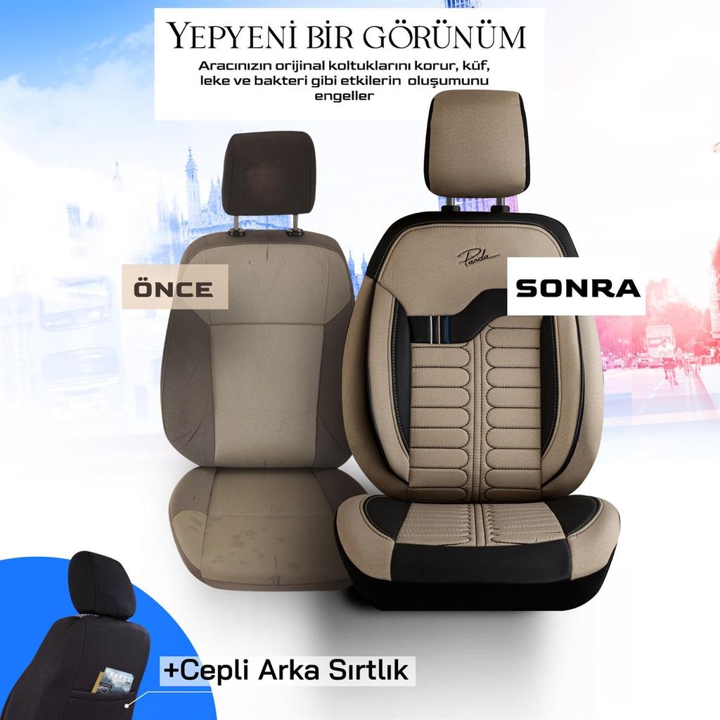 LONDON SERIES BRITISH SPECIAL JACQUARD FABRIC CAR SEAT COVER Beige Black Breathable Fabric