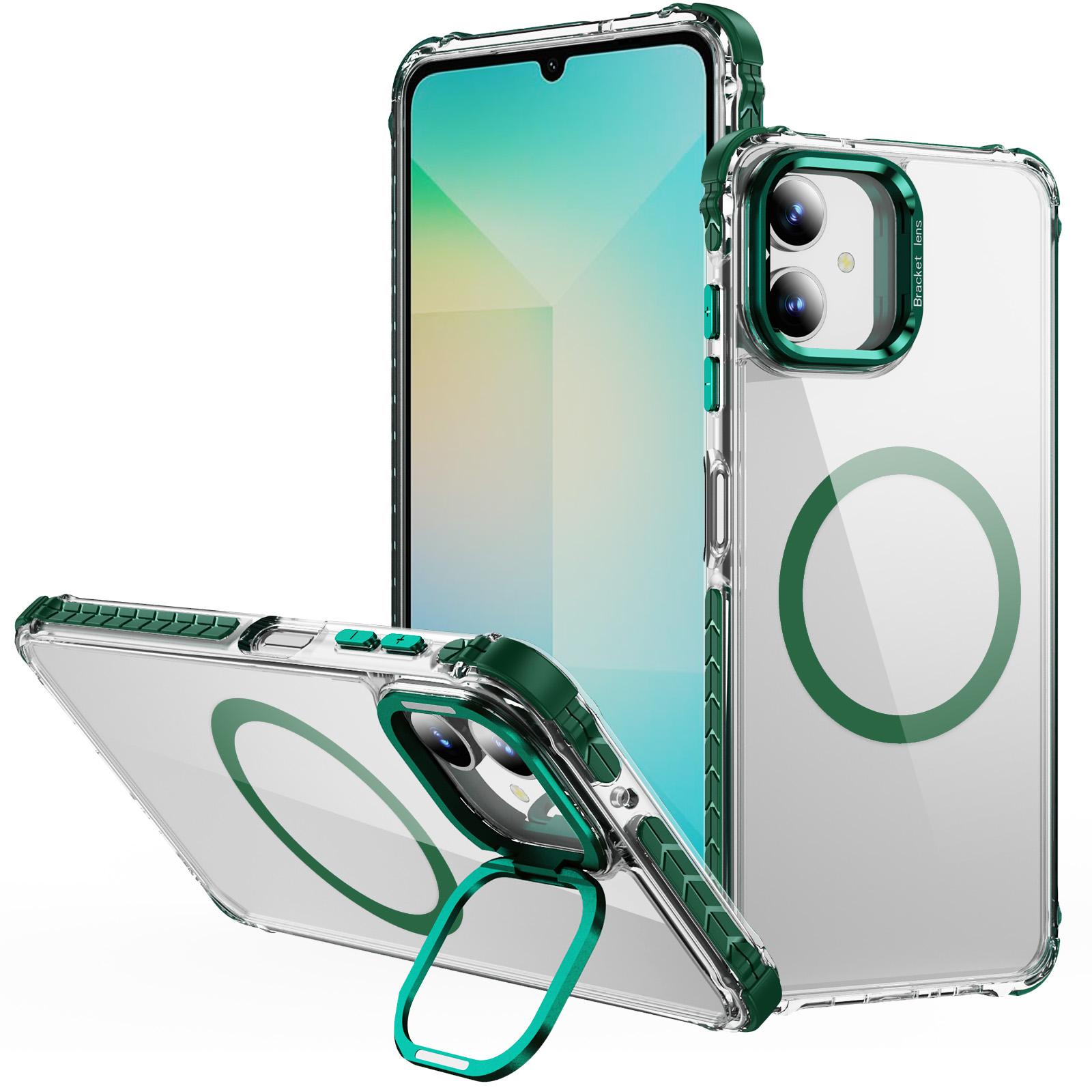 

For Samsung Galaxy A05 4G Clear Phone Case with Lens Kickstand Cover Compatible with MagSafe Green