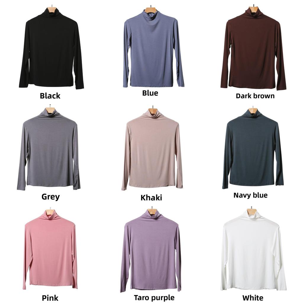 Solid Color Long Sleeve T Shirt For Women With High Neck And Spliced Design
