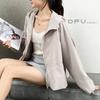Women's Breathable Sunwear Solid Color Hooded Loose Long Sleeve Zipper Thin Jacket