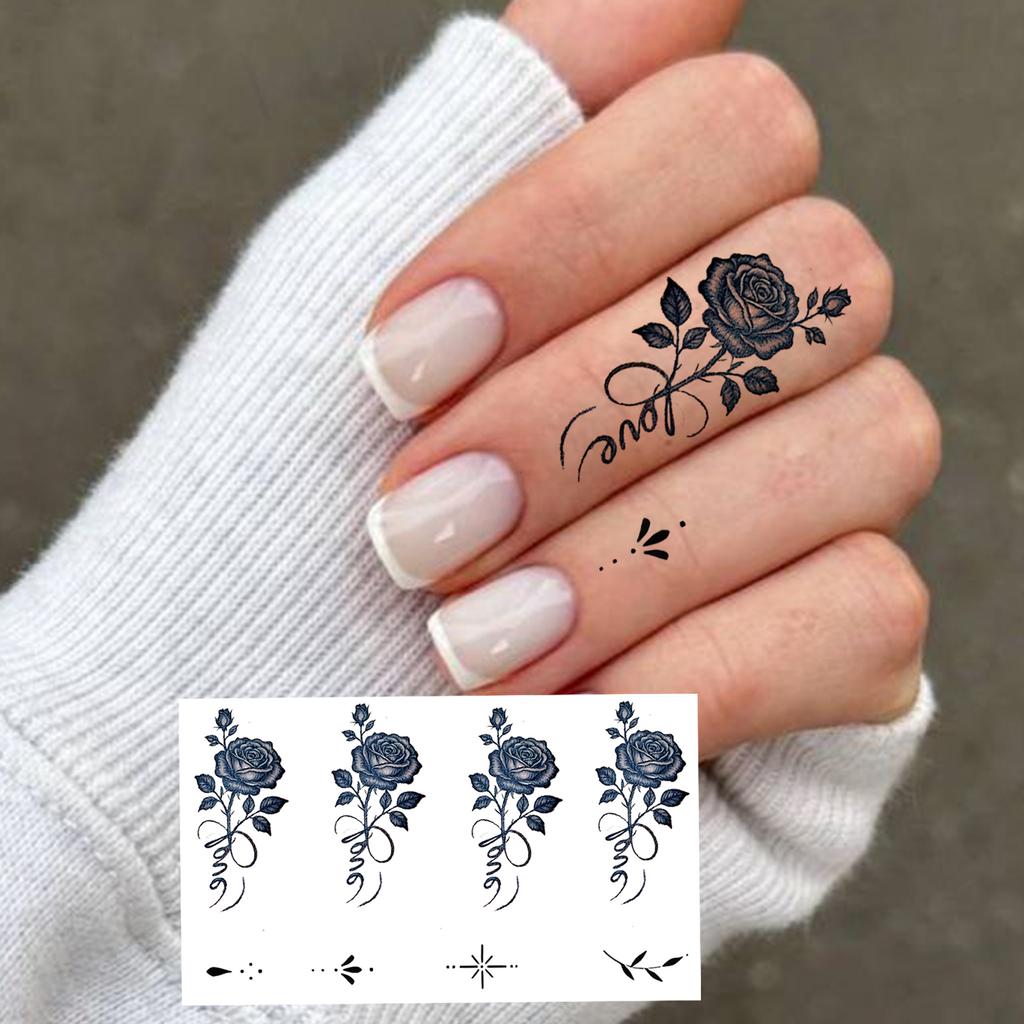 1 Hoja Araña Letra Flor Patrón Pequeño Tatuajes Temporales Para Mujeres Dedo, Pegatina de Tatuaje Falso Realista de Larga Duración