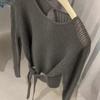 Loose and thin long-sleeved niche gray blouse women's clothing autumn new retro hollow fashionable knitted sweater women