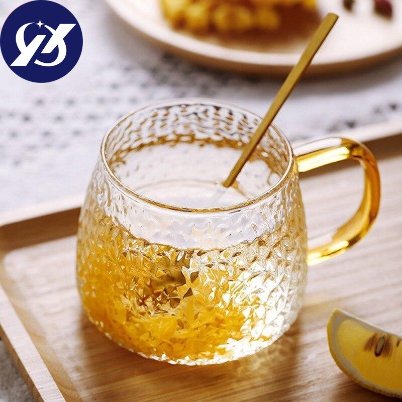 Gh Temperature Resistant Glass With A Cup Of Hammer Cup Home Tea Cup Coffee Cup Milk Cup Juice Cup Treatment Cup Yellow Tool Glass 420 Ml