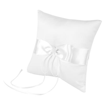 Weißes Satin Schleife Ringträgerkissen Halter Eheringkissen mit Simulationsperle 20*20cm