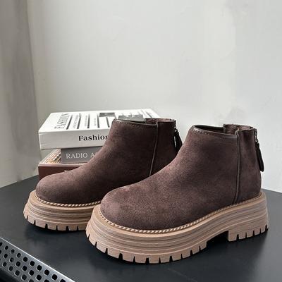 7 Thick-soled Short Boots Women's Boots Winter New Fashionable Retro Velvet Warm Versatile Soft Bottom Matte Leather