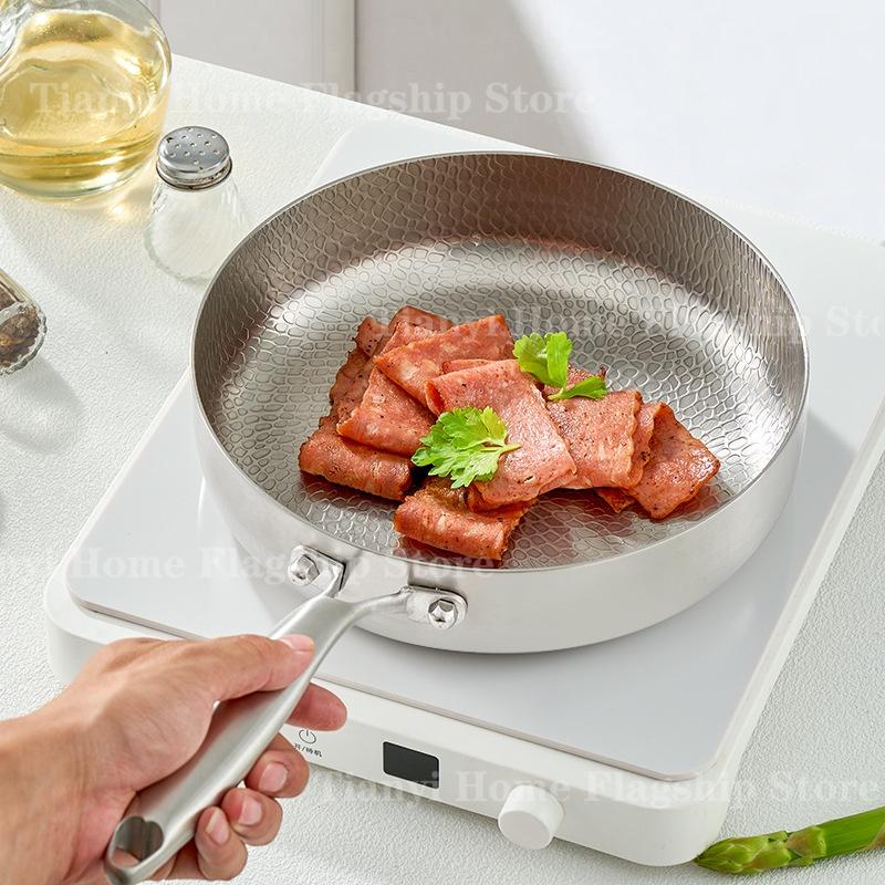 20/24/28cm Frying Pan Non-stick Wok Titanium Stainless Steel Home Egg Steak Skillet Induction Cooker Gas Stove Kitchen Cookware