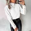 Women's Casual Sexy Backless Button Long Sleeve Solid Color Lace Round Neck Shirt