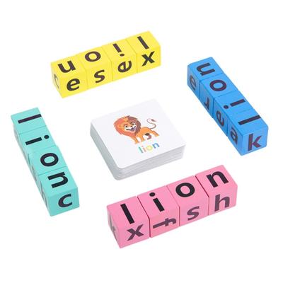 Buchstaben-Buchstabierblock mit 40 Wortkarten – Englisches Lernspiel für Kinder – Holzspielzeug