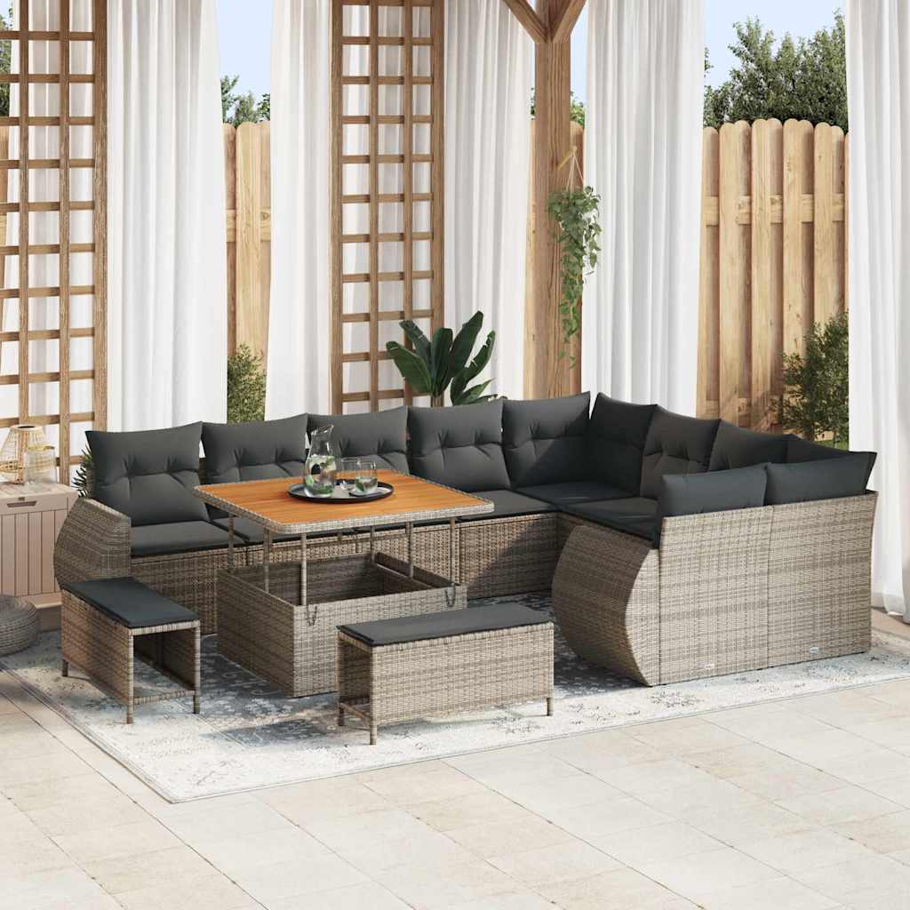Garden Sofa Set 12 Pcs Grey Poly Rattan