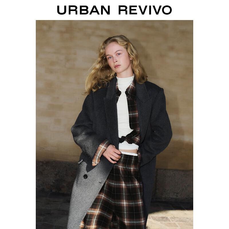 

UR 2025 Зимнее женское двубортное длинное пальто из смесовой шерсти S