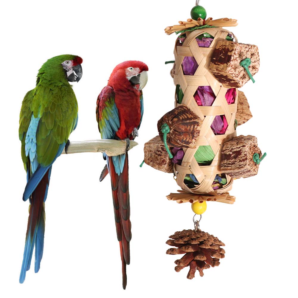 Bamboo Woven Pet Bird Chew Toy Hanging Teeth Grinding Toy Cornhusk Pinecone Toy  Small Pet