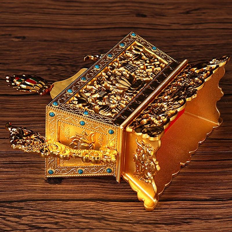 Golden Tibetan Storage Box Resin Handicraft Eight Auspicious Painting Tantric Five Organizer Buddhist Desktop Altars Decorative