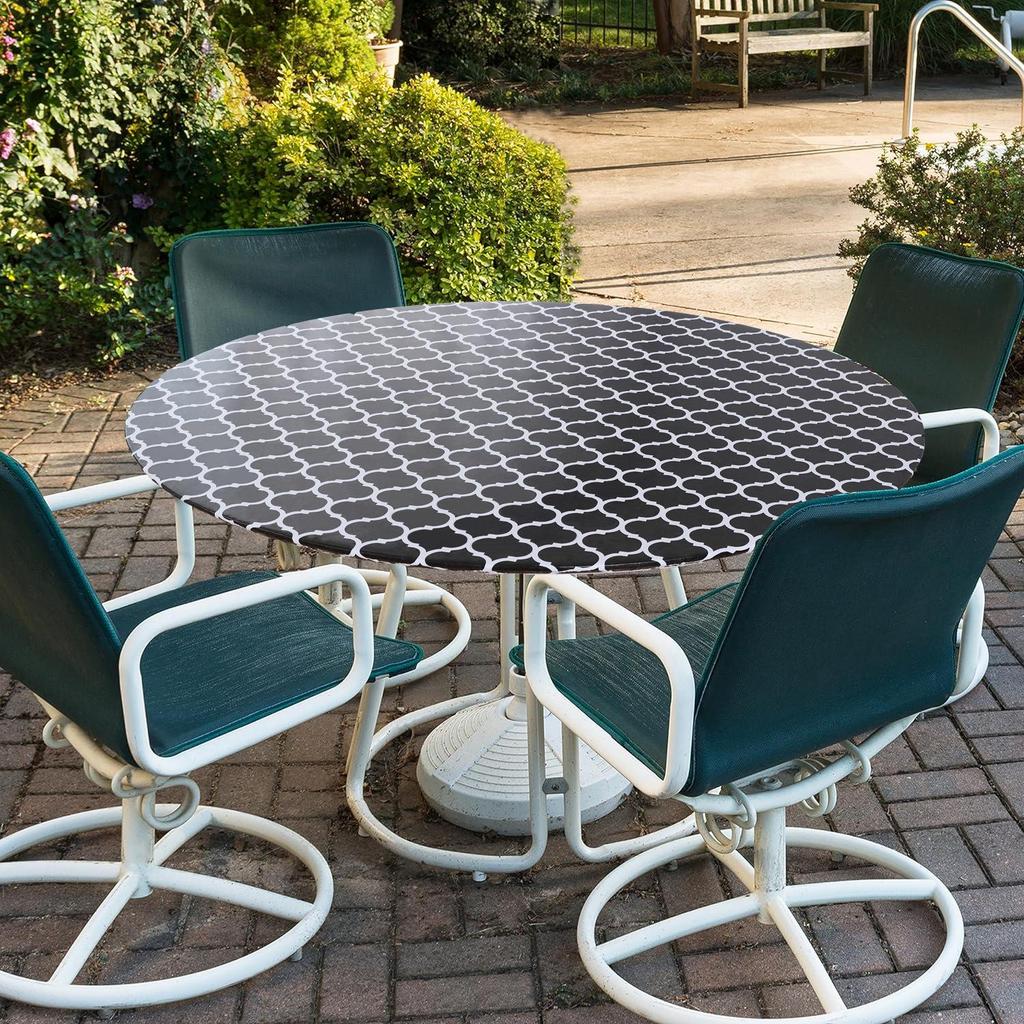 Waterproof Round PVC Table Cover with Wood Grain and Flannel Backing for Patio or Picnic Use