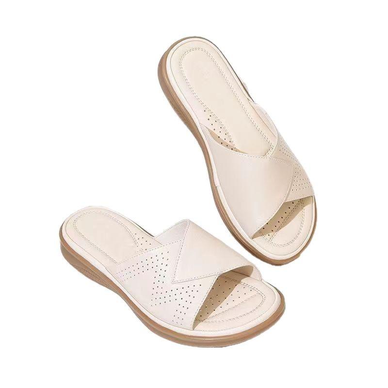 Leather beef tendon soft-soled slippers women's summer wear sandals non-slip women's shoes