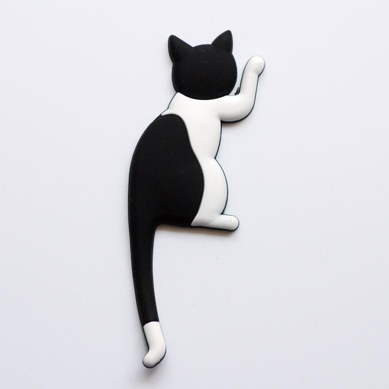 Cute Cat Fridge Sticker Magnet Hook, Cartoon Cat Design Bendable Tail for Keys, Notes Photos, Magnetic Sticker for Refrigerator