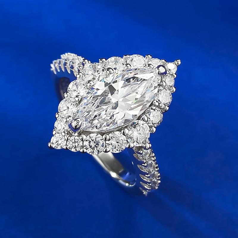 Jewelry Simulation Diamond Ring 6 * 12 Horse Eye White Diamond Ice Flower Cut Wedding Ring Women